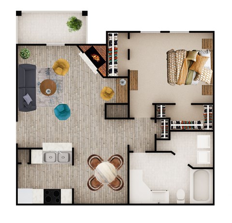 Floor plan for 1 bed, 1 bath, 806 sqft